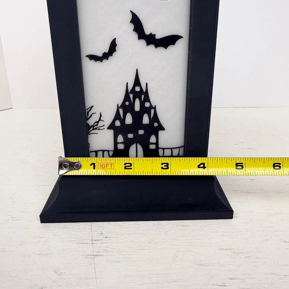 Halloween Lantern Haunted House Spider Web Jack-O-Lantern Black White 10 Inch